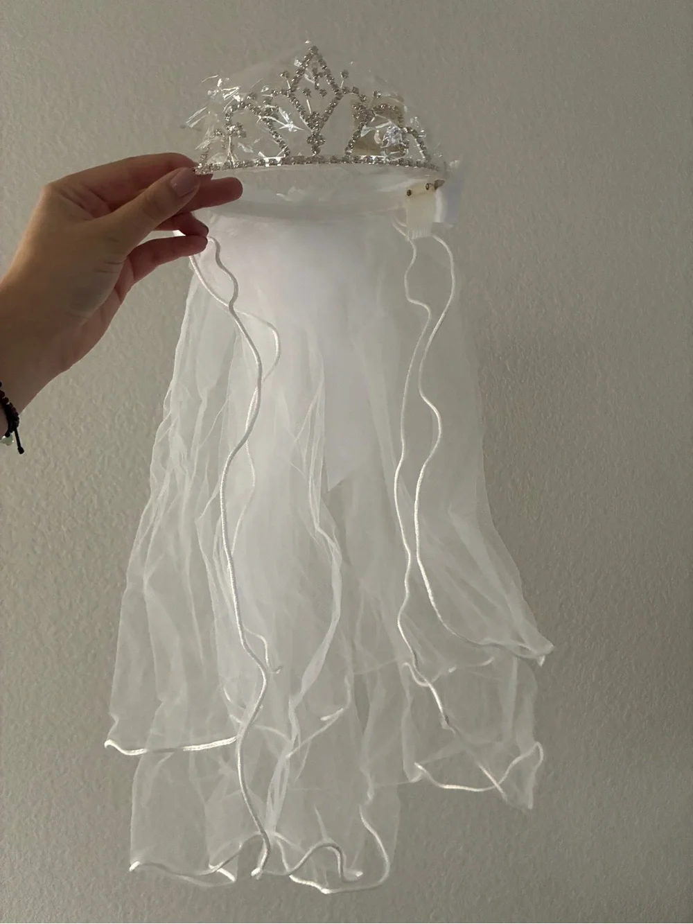 First Communion Veil Tiara Rhinestone Crown White Veil Headpiece Girls